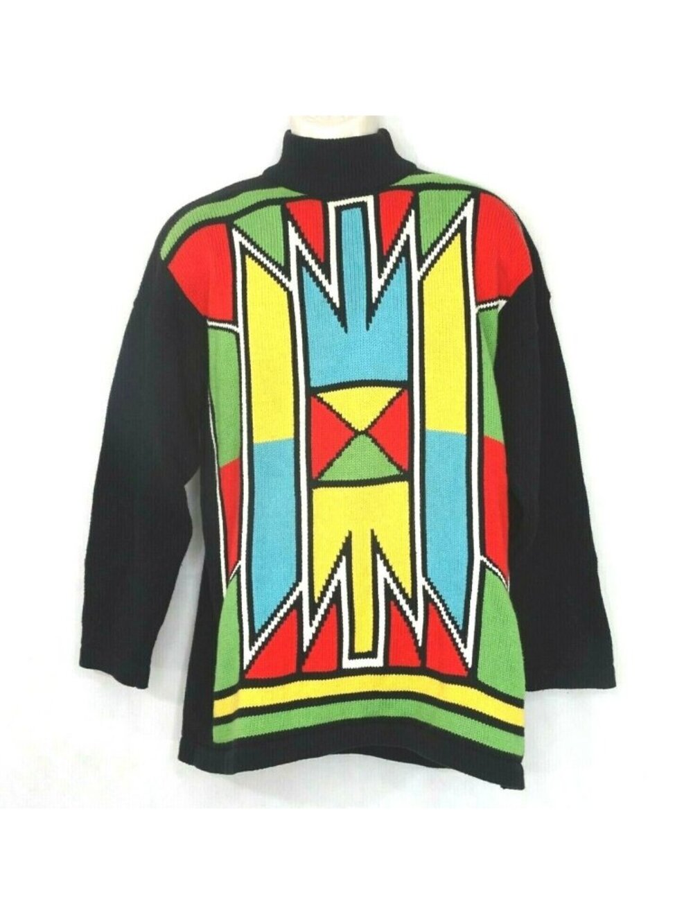 Vintage Mock Neck Sweater Men Women Size XL 1X 2X Colorful Southwestern Tribal - Picture 3 of 6